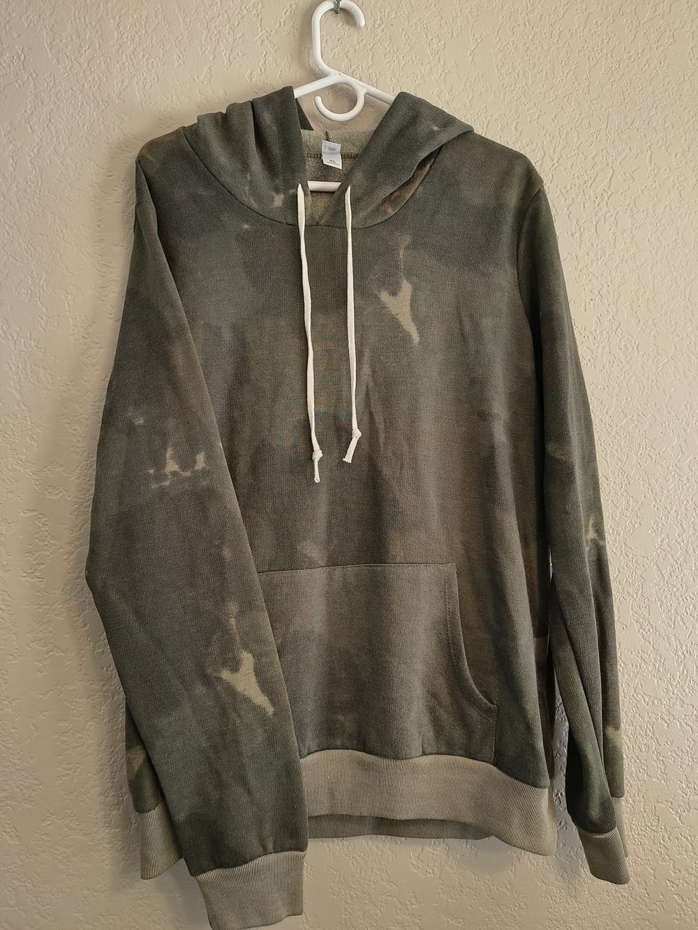 Alternative Womans Olive Green Camo Pullover Hoodie with White Drawstrings